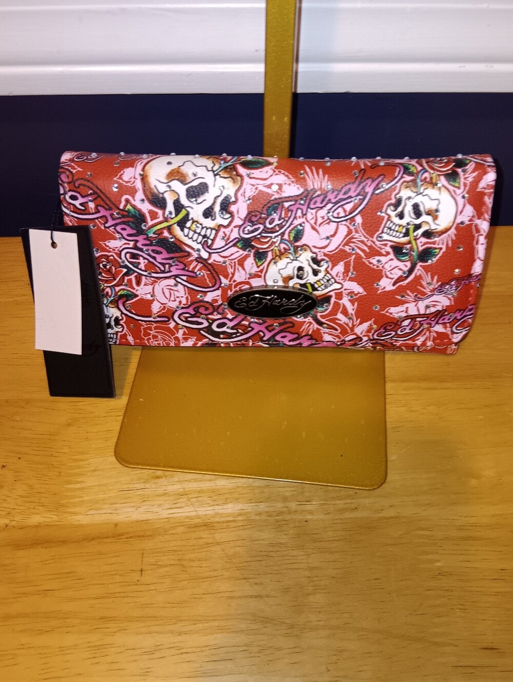 Ed Hardy Red Skull & Rose Print Wallet